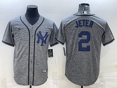 Men's New York Yankees #2 Derek Jeter Gray Cool Base Stitched Jersey